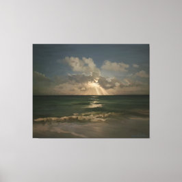 雲に隠れた月が波で海を覆う キャンバスプリント