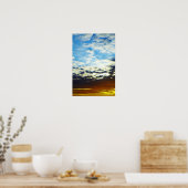 雲のある赤オレンジ色の夕日 ポスター (キッチン)