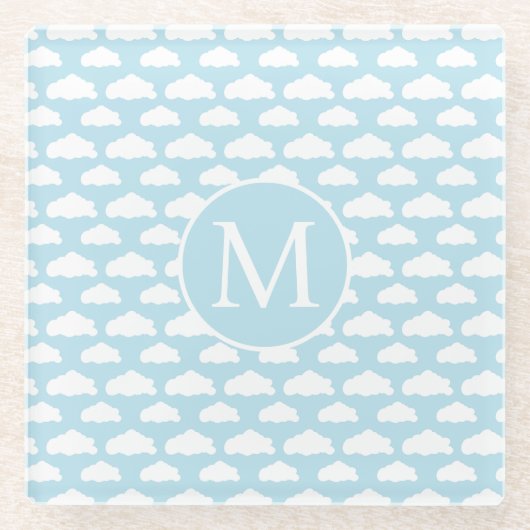 雲のお洒落パターン ガラスコースター (正面)