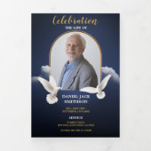 雲のお祝いの人生の写真撮影Obituary Tri fold 三つ折り招待状 (カバー)