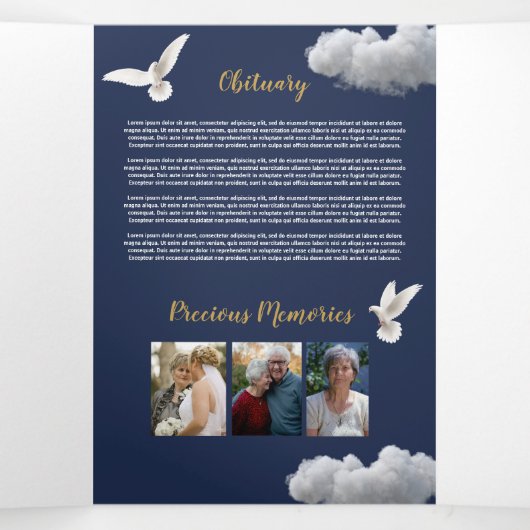 雲のお祝いの人生の写真撮影Obituary Tri fold 三つ折り招待状 (内部中)