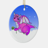雲のかわいいドラゴンの飛行-青/紫色 セラミックオーナメント (右)