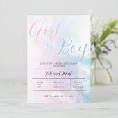 雲のような淡いピンクとブルーのパステルカラーが可愛らしい 女の子？それとも男の子？性別発表 招待状 (スタンド正面)