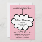 雲のオブジェが付いたピンクの雲の洗礼式・命名式 招待状 (正面)