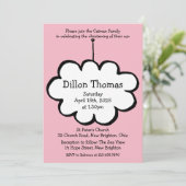 雲のオブジェが付いたピンクの雲の洗礼式・命名式 招待状 (スタンド正面)