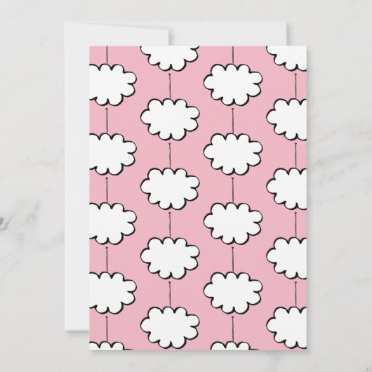 雲のオブジェが付いたピンクの雲の洗礼式・命名式 招待状 (裏面)