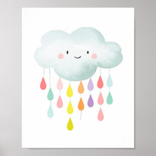 雲のカラフルな雨滴のぬいぐるみプリント ベビーシャワー ポスター