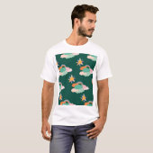 雲のカラフル虹のシームレスなパターン Tシャツ (正面フル)