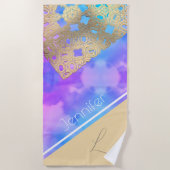 雲のキスのセレニティ：ゴールデンレースビーチタオル ビーチタオル (正面)