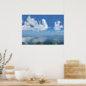 雲のキャンバスがプリントされたガラス色の海景 ポスター (キッチン)