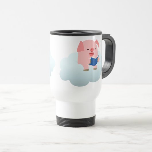 雲のコミューターマグにかわいい漫画ピグリーダー トラベルマグ (正面右)