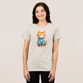 雲のセーターを着た居心地の良いジンジャーキャット トライブレンドTシャツ