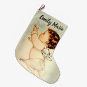 雲のパーソナライズなベビーの天使 ラージクリスマスストッキング (正面 (吊り時))