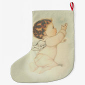 雲のパーソナライズなベビーの天使 ラージクリスマスストッキング (裏面)