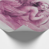 雲のピンクの明るい赤紫色上のLYRAを演じる天使 ラッピングペーパー (角)