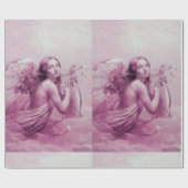 雲のピンクの明るい赤紫色上のLYRAを演じる天使 ラッピングペーパー (フラット)