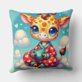 雲の上でくつろぐかわいいキャラクターの赤ちゃんキリン クッション (裏面)
