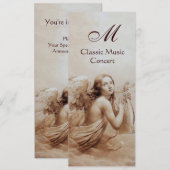 雲の上でリラを弾く天使、イニシャル ゴールド 招待状 (正面/裏面)