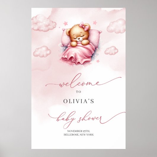 雲の上で可愛い眠るテディベア ポスター (正面)