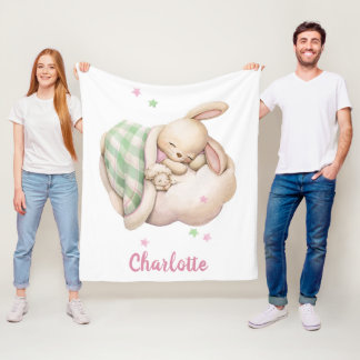 雲の上で眠っている可愛いベビーガールのバニー フリースブランケット