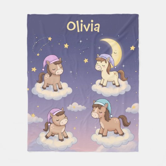 雲の上で眠るかわいい夢の馬 フリースブランケット (正面)