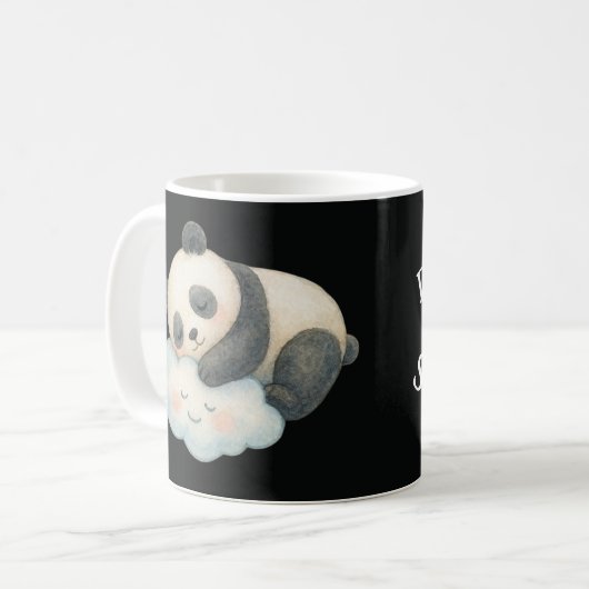 雲の上で眠るキュートなパンダの水彩画 コーヒーマグカップ (正面左)