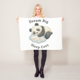 雲の上で眠るキュートなパンダの水彩画 フリースブランケット