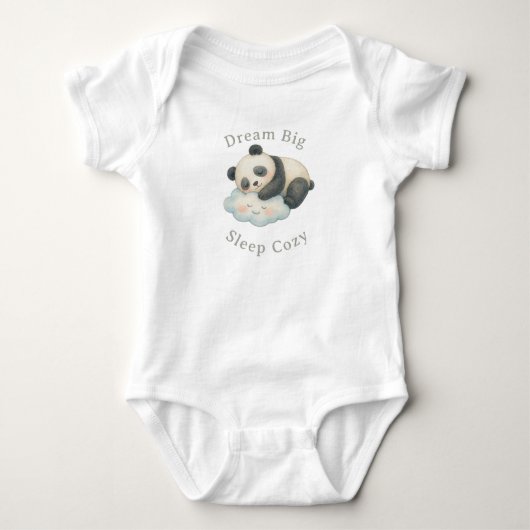 雲の上で眠るキュートなパンダの水彩画 ベビーボディスーツ (正面)