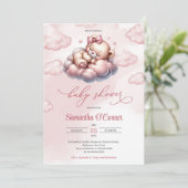 雲の上で眠る可愛い小さなクマ赤ちゃんシャワー 招待状 (スタンド正面)