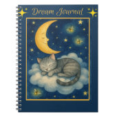 雲の上で眠る猫の三日月の星ノート ノートブック (正面)