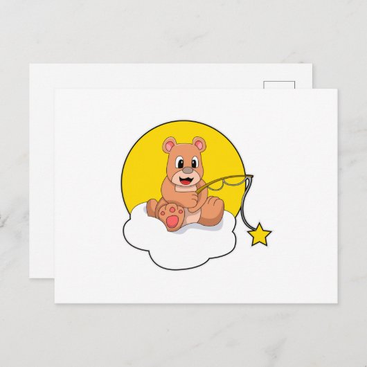 雲の上で釣りをしているクマと釣り竿 ポストカード (正面/裏面)