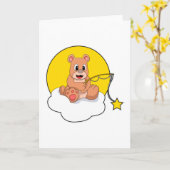 雲の上で釣りをしているクマのフィッシングロッド カード (黄色い花)