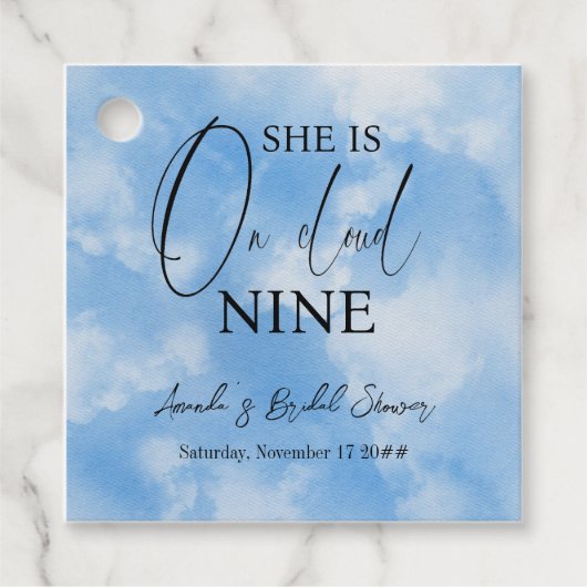 雲の上にお嫁さん9 青いカリグラフィー ブライダルシャワー フェイバータグ (正面)