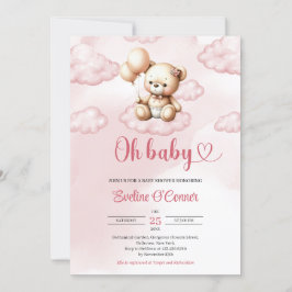 雲の上にかわいい水色ピンクのテディベア 招待状