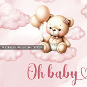 雲の上にかわいい水色ピンクのテディベア 招待状