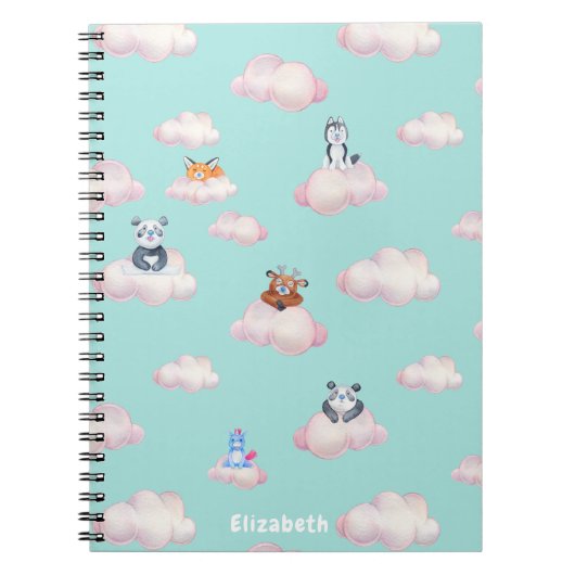 雲の上にかわいい赤ちゃん動物モノグラム ノートブック (正面)