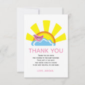 雲の上にかわいい鳥と太陽ベビーシャワー サンキューカード (正面)
