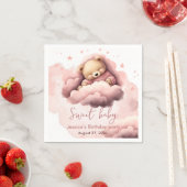 雲の上にピンクのクマベビー誕生日の招待 スタンダードカクテルナプキン (インサイチュ)