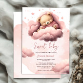 雲の上にピンクのクマベビー誕生日の招待 招待状