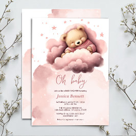 雲の上にピンクのクマ赤ちゃんシャワー招待 招待状