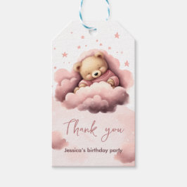 雲の上にピンクの熊ベビー誕生日のお祝いバッグ ギフトタグ