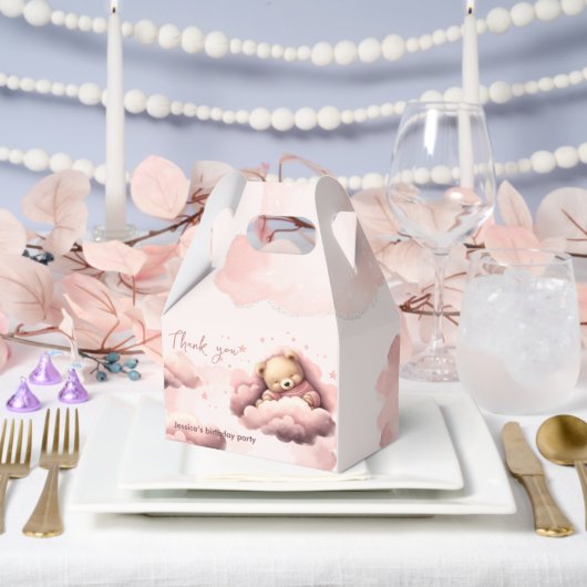 雲の上にピンクの熊ベビー誕生日のお祝いバッグ フェイバーボックス (ウェディング)