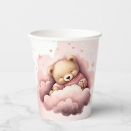 雲の上にピンクベアベビー誕生日紙カップ 紙コップ
