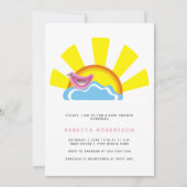 雲の上に太陽と小さな鳥ベビーシャワー 招待状 (正面)