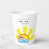 雲の上に太陽と小さな鳥ベビーシャワー 紙コップ (裏面)