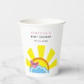 雲の上に太陽と小さな鳥ベビーシャワー 紙コップ (正面)