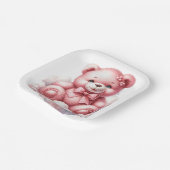 雲の上に座ってかわいいピンクのテディベア ペーパープレート (傾斜あり)