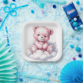 雲の上に座ってかわいいピンクのテディベア ペーパープレート (パーティー)