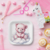 雲の上に座ってかわいいピンクのテディベア ペーパープレート (パーティー)