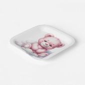 雲の上に座ってかわいいピンクのテディベア ペーパープレート (傾斜あり)